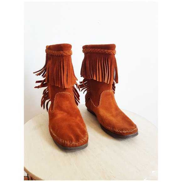 Brown Mid Height Suede Moccasins Women's Size 9, Handmade Indigenous Mukluks - Picture 6 of 10